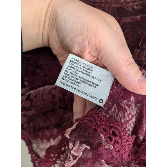 Knox Rose Velvet Burnout Top XL Burgundy Paisley Sheer Whimsigoth Boho Grunge - Picture 6 of 7
